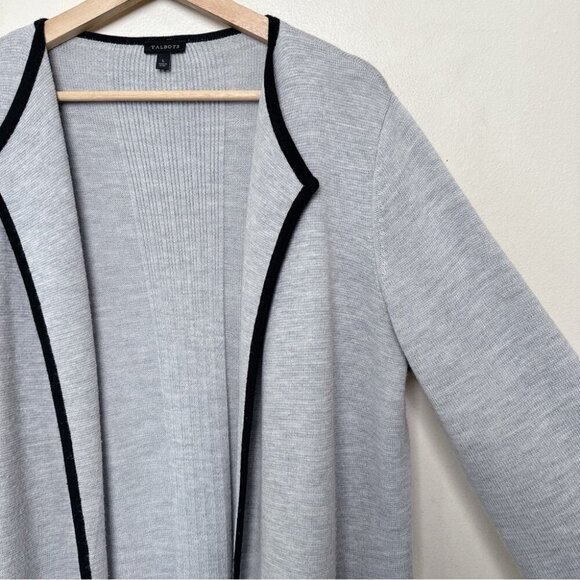 Talbots Womens Large Long Line Tipped Merino Blend Sweater Jacket - Picture 7 of 14